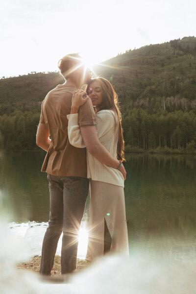 Couple hugging at