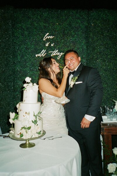 wedding couple cake cutting on film