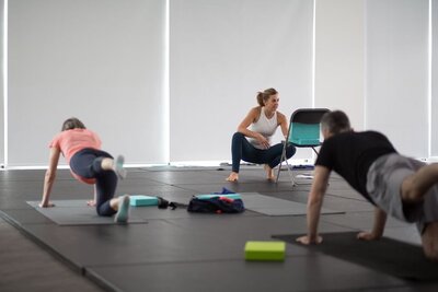 Kelly Wootton teaching a Pilates Class