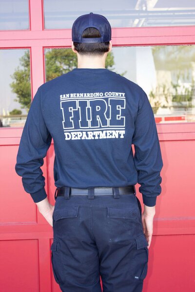Screen printed firefighter long sleeve t-shirt with department logo