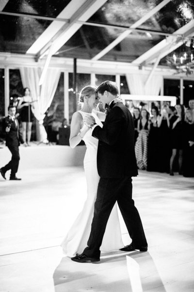 black and white first dance photo
