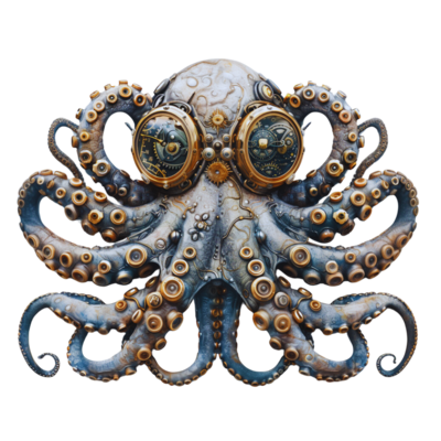 Branded Octopus with Steampunk Gear in Steampunk Star Template