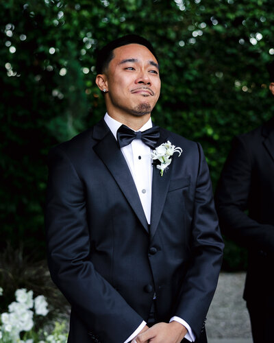Groom crying during ceremony at Fig House Los Angeles