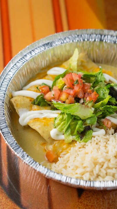 Cheese enchiladas with red chile sauce and rice at Café Rumba in Glendale