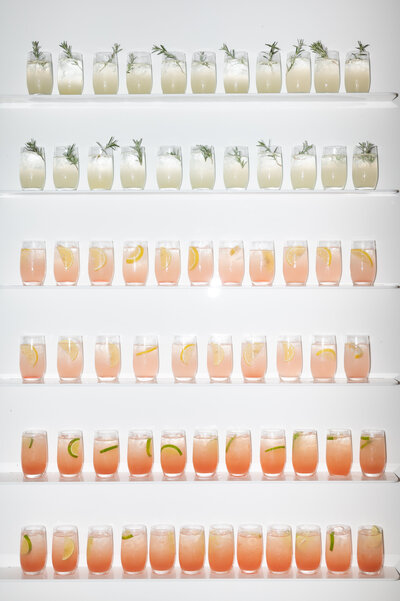 drinks shelf organized by color from white to red