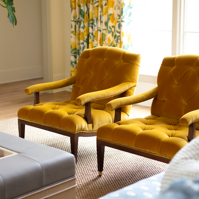 Interior Design Studio custom chair marigold eclectic traditional flair velvet 