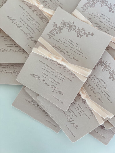 blush handmade deckled letterpress invitations, wedding invitations nj