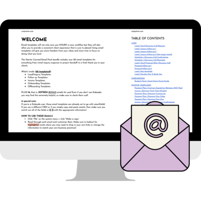 A must-have email template library filled with high-converting, pre-written emails to streamline client communication in Dubsado.
