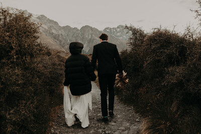 Mt Cook wedding NZ elopement - couple hiking to their elopement 