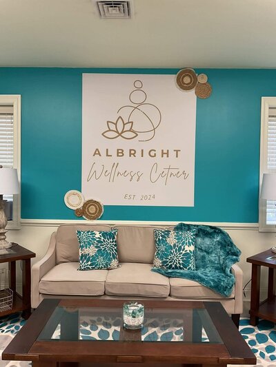 Front entrance of Albright Wellness Center, a premier wellness center offering express appointments and red light therapy treatments.