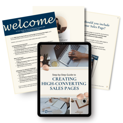 Mock-up of Tere Devoy's free guide: A Step-By-Step Guide to Creating High-Converting Sales Pages, lead magnet.