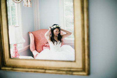 Gorgeous bride photographed getting ready at this historic estate in New Jersey.