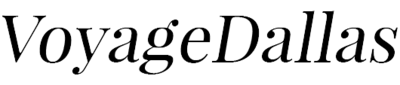 Text based logo with words "Voyage Dallas"