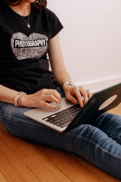 Carrie using her laptop