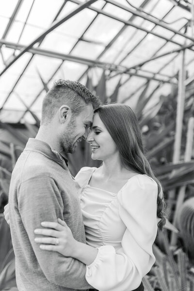 black and white engagement portrait at rockefeller greenhouse captured by wedding photographer Ana Maria Photography