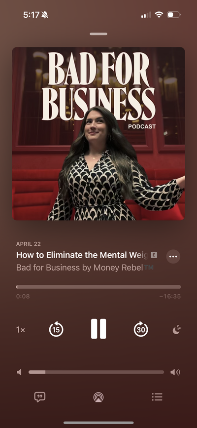 Image of the Bad for Business Podcast by Money Rebel on Apple podcasts. Featuring an episode for entrepreneurs and business owners about how to create a marketing strategy for their business and reduce the stress of running a business. 