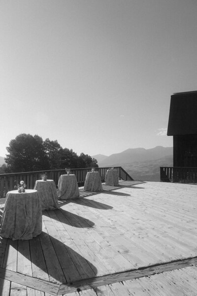 cocktail hour tables set up at gorrono ranch
