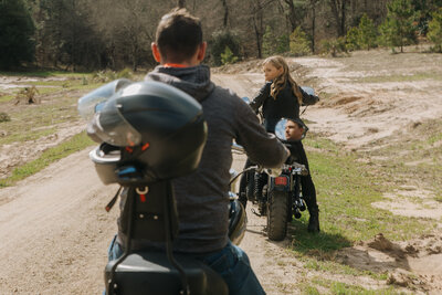 couple riding bikes during couples session