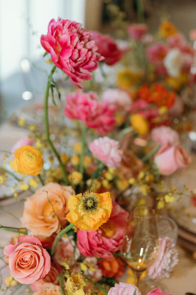 Vibrant floral arrangement at a farewell brunch during a Colorado wedding weekend