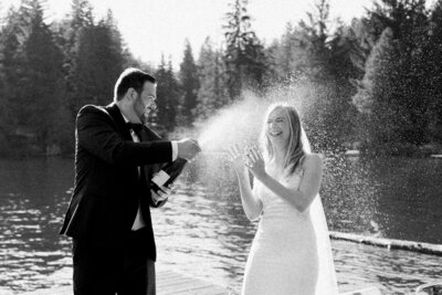 Seattle Wedding Photographer and Videographer Bride and Groom Portraits at Gold Creek Pond Elopemenet