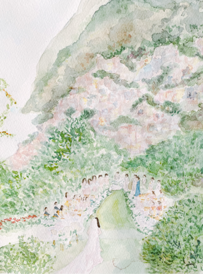 A beautiful painting of San Francisco Wedding based on photo by The Edges Wed