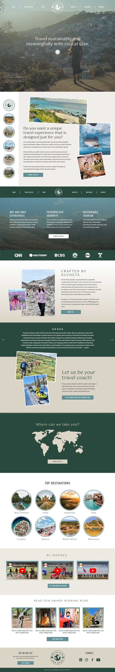 Experience the essence of Sucheta's captivating presence as you navigate through the full homepage of her keynote speaker website. Designed to ignite passion and curiosity by a Showit Web Design expert, this layout harmonizes professionalism with the allure of travel seamlessly.