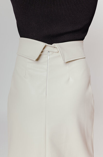 Women's Beige leather A-line skirt with oxford collar