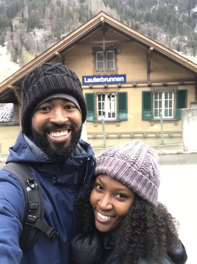 Couple visiting switzerland in cold