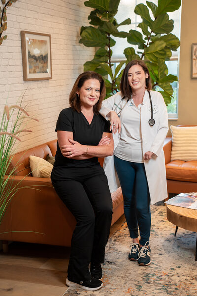 Branding photo of Angela and nurse April from Cheval Wellness, an integrative medical clinic serving the Tampa Bay area — photographed by Lux Content Co. to showcase their team-based approach to wellness, IV therapy, hormone balance, and whole-body care.
