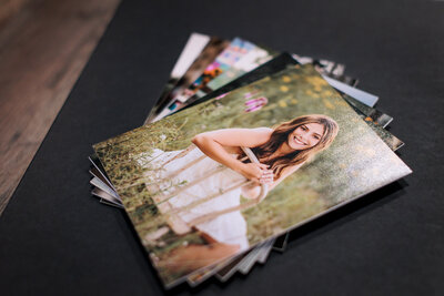 close-up of matboard mounted photo prints