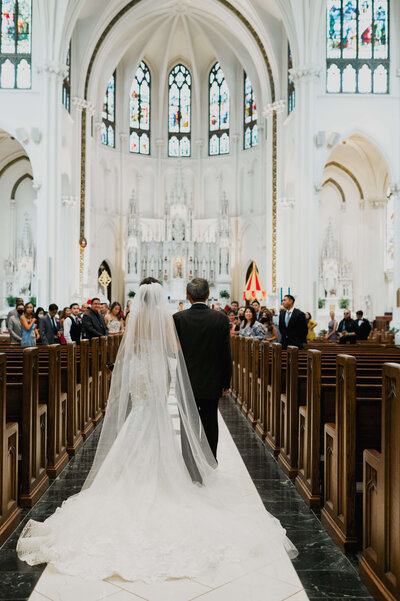 Father Daughter Walking Down Church Aisle