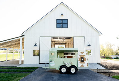 Sagecoach catering parked outside of White Barn Weddings Venue.