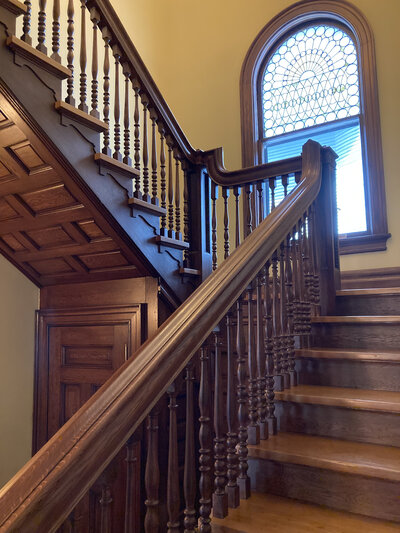 Wood staircase in Saint Paul vintage home