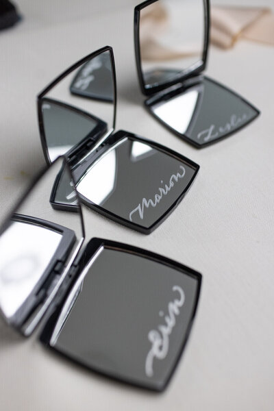 Personalized hand engraved compact mirrors with names 