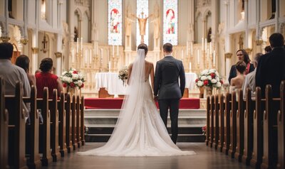 Bride and groom at the altar church wedding