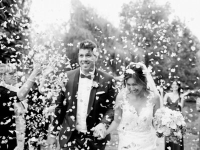 couple celebrate in the aisle