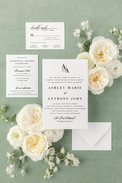 Classic Wedding Invitations with monogram by Blush Paper Co.