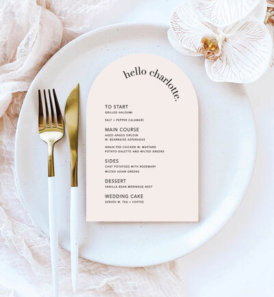 Big Love menu in white waves, with peach, double-sided