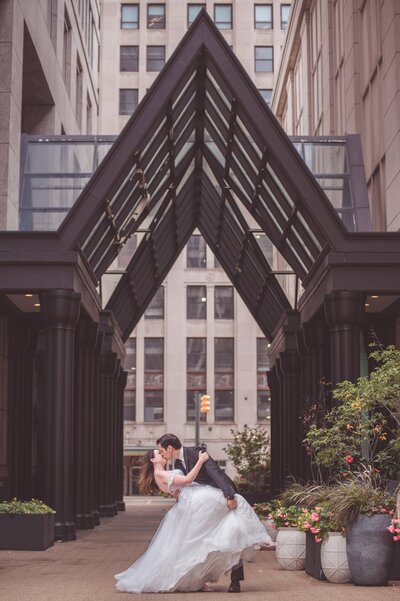 Couple Kissing in front of Shinola Hotel, Detroit, Michigan