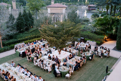 overhead shot of wedding reception tablescape