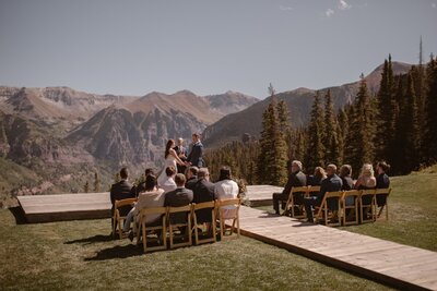 Couple hiking in Breckenridge on their wedding day