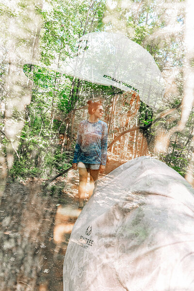 A couple in a woodsy lifestyle session, captured in Krop Kreative's  multiple exposure style—Lake Geneva lifestyle photography.