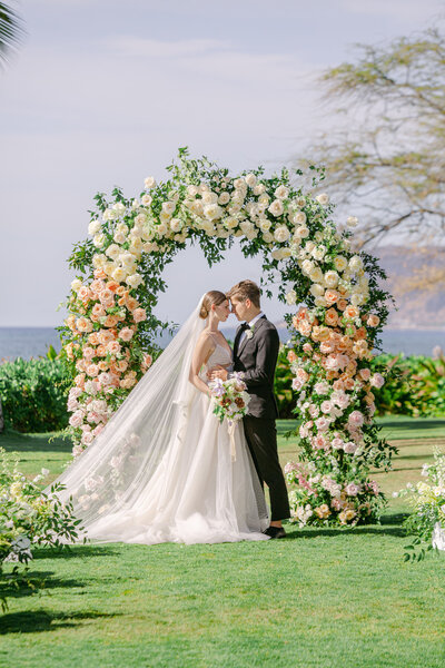 bride and groom ceremony four seasons oahu hawaii wedding