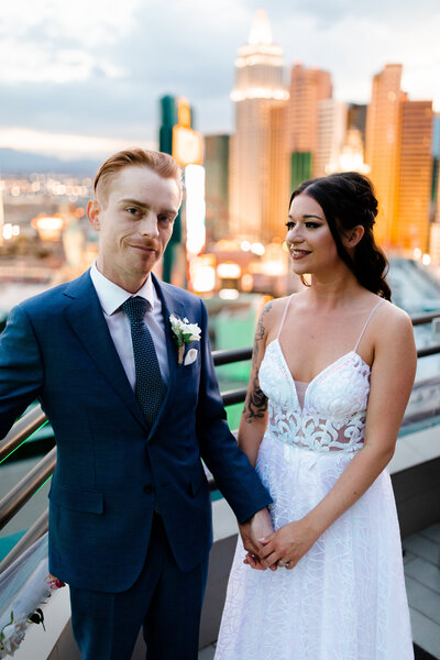This couple had an intimate elopement on the balcony of their MGM Terrace Suite in Las Vegas