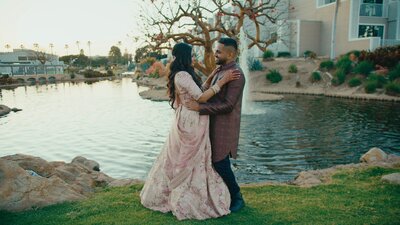 Indian wedding couple looking at each other