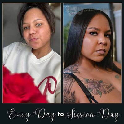 Photo of a womans ' transformation before and after a boudoir session
