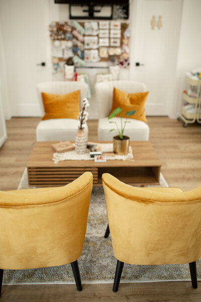 client seating area in cream and gold