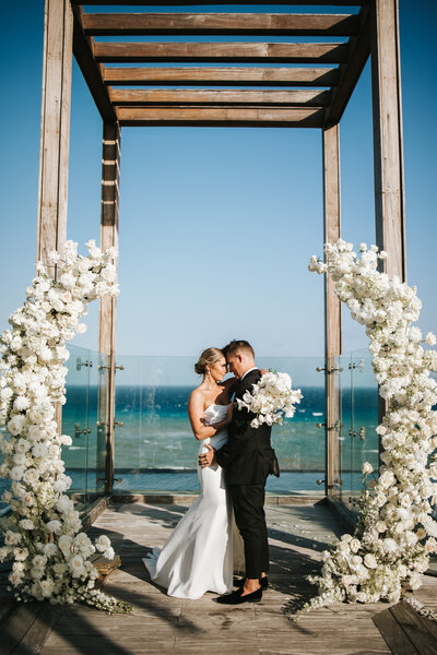 couple holding each other during elopement