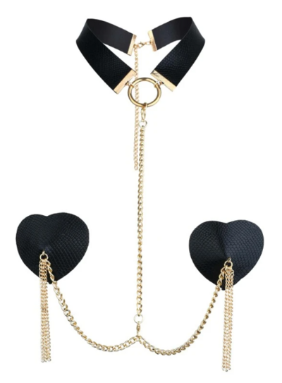 Chain Linked Nipple Cover With Choker Black