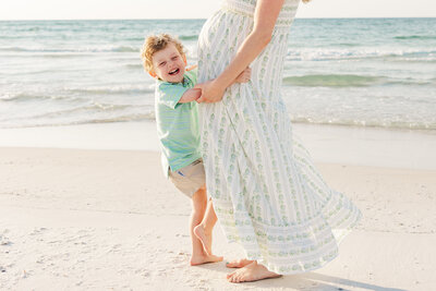 mom and son on the beach